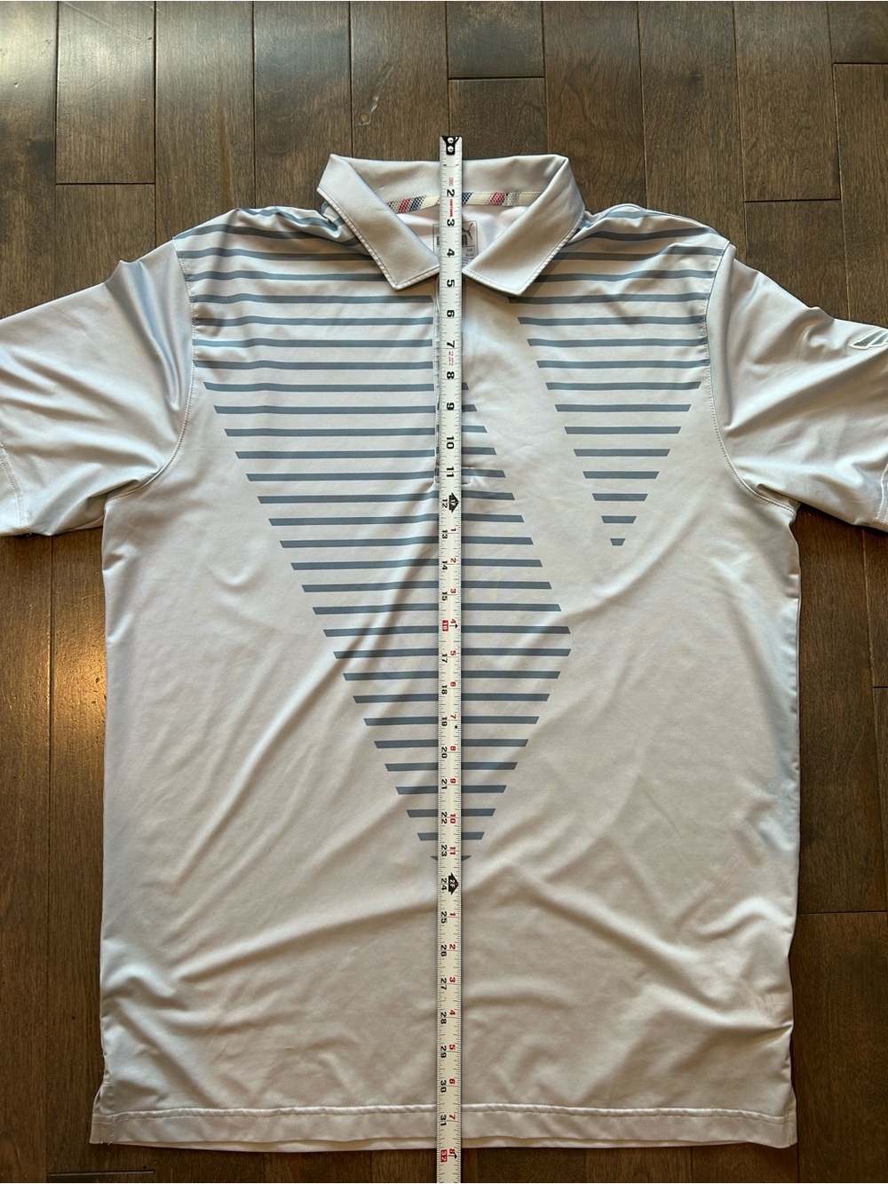 PUMA Volition America Freedom Men's Polo Shirt M Gray Striped Golf Logo